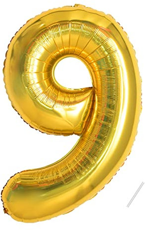 Geburtstag zahlen luftballon 9 jahre | Folienballon 9 XXL Gold-Riesen Folienballon in 40 - 101cm Geburtstagsdeko - Ballon Zahl Deko zum Geburtstag - fliegt mit Helium