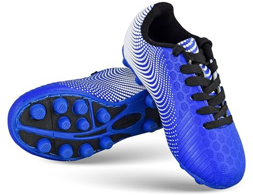 VIZARI Stealth FG Football Boots – Firm Ground Football Shoes for Boys & Girls – Durable Kids Soccer Trainers for Outdoor Training & Match Play Blue White