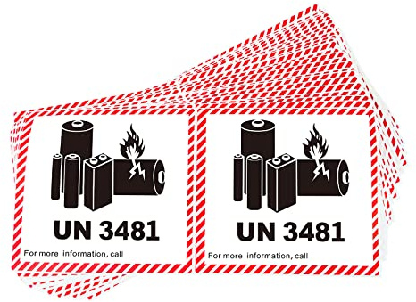 PACK4YA UN3481 110 x 120 mm Lithium-Ionen-Akku Transport Warnhinweise selbstklebend 50 Aufkleber