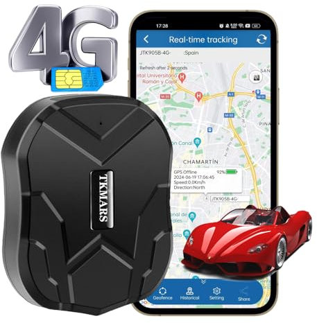 4G Localizador GPS para Coche Sin Suscripción con App Gratuita 10000mAH Batería 150 Días Larga Espera GPS Tracker Seguimiento en Vivo Magnético Antirrobo Rastreador GPS para Vehículos Moto TK905B 4G