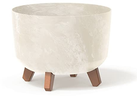 URBNLIVING Round Concrete Look Planter Flower Pot Indoor Outdoor Garden Decor With Legs (Cream)