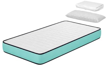 DORMISSIMO Pack Kindermatratze 90X160 Promo Confort Höhe 14 cm H2 + 1 Memory Foam Kopfkissen 90x35 cm + 1 Matratzenschoner 90X160 cm