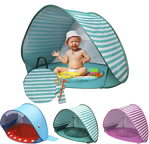 EVER GOODS - Tienda Playa Bebe, Pop-up Tiendas de Campaña con Piscina para Niños, Carpa Plegable Portátil Anti UV 50+ Protector Solar para Playa, Jardín, Viajes, Picnic, Camping, Deporte al Aire Libre