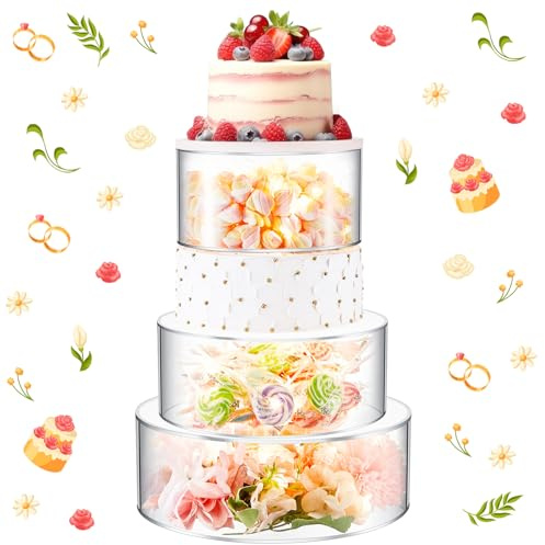 Sintuff Tortenständer aus Acryl mit LED-Lichtern, 22,9 cm, 27,9 cm, 33 cm, transparent, befüllbar, rund, 3 Etagen, Box für Hochzeit, Geburtstag, Urlaub, Party, Lebensmittelausstellung, 3 Größen, 3