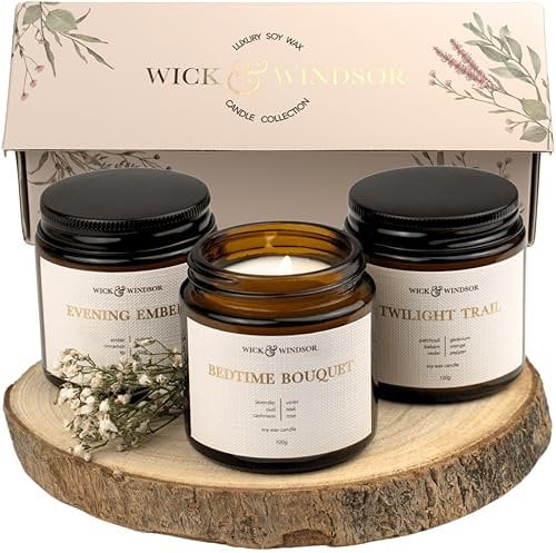 Wick & Windsor Scented Candles Gift Set – Birthday Gifts for Women – Soy Wax with Crackling Wooden Wicks Aromatherapy Candle Set - Cosy Collection