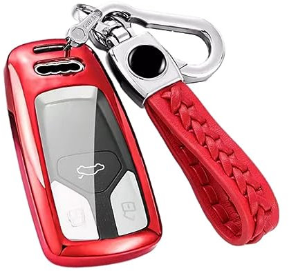 Z.MYUKI 【5 Farben】 A4 B9 Schlüsselhülle mit Schlüsselanhänger für Audi A4 B9 Avant 2016-2026 Zubehör Key Case (Rot)