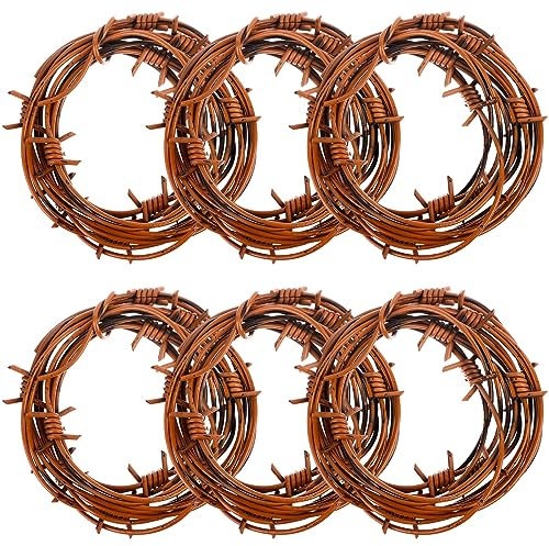 Decorazione in filo spinato arrugginito finto da 1,9 m, 6 pezzi, decorazione in plastica per Halloween, decorazione occidentale color ruggine, decorazione occidentale arrugginita, decorazione per