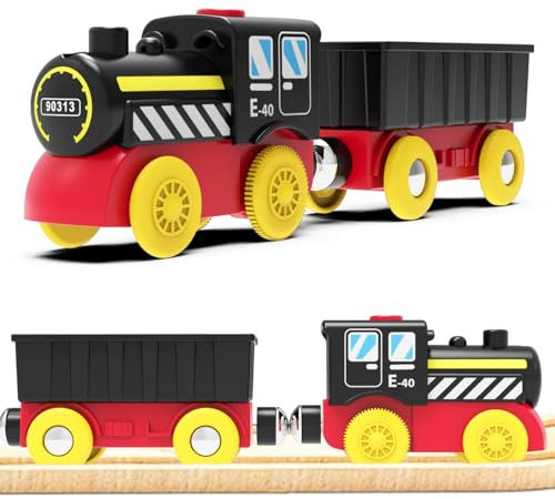 LiRiQi Treno a Vapore a Batteria, Treno Elettrico per Bambini, Locomotiva ad Azione, Auto Giocattolo compatibile con Thomas Brio, Giocattolo Regali per Ragazze Ragazzi 3 4 5 6 7 8 anni