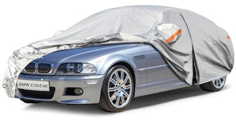 Kayme Autoplane Wasserdicht Atmungsaktiv für BMW 3er E36/E46/E90 (1999-2012), 6 Schichten Vollgarage Autoabdeckung für Regen Sonne Staub Schutz Verkratzt, Autoabdeckung mit Reflektierenden Streifen.