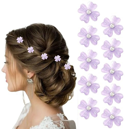 Kryzalite® 10 mini fermagli per capelli con fiori viola e strass, graziose forcine per capelli, per ragazze e donne