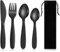 Partideal Camping Cutlery Set, 4 Pcs Titanium Black Flatware Set with Bag, Stainless Steel Plating Camping with Spoon Knife Fork for Outdoor Picnic Camping Office