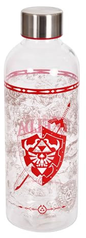 Elbenwald Bouteille d'eau The Legend of Zelda - 850 ml avec motif Shield, bouteille d'eau avec bouchon à vis, hauteur de 22,5 cm - Transparent/Rouge