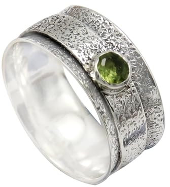 JEWELFORCE Peridot Edelstein Spinner Ring Herren und Damen Spinner Ring 925 Sterling Silber Spinner Alle Größen handgefertigter Schmuck JSR 147B_48 (15.3)