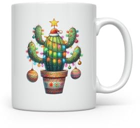 MAXIKIWI - Tazza da caffè o tè in ceramica liscia e resistente per casa o ufficio - perfetta per ogni occasione - Albero di Natale con cactus - 300 ml