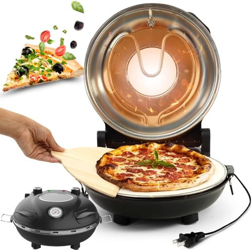HYQNG Pizzaiola Forno Elettrico per Pizza 1200w, Forno per Pizza Interno Fino A 420°C con Piastra in Pietra Ignifuga da 31 Cm, 5 Livelli di Temperatura Regolabili Separatamente, Forno per Pizza Black