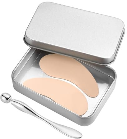 1 Pair Reusable Silicone Eye Patch, Under Eye Gel Pads with Metal Eye Cream Applicator & Tin Case Eye Wrinkle Patches Silicone Face Mask for Puffy Eyes & Dark Circles (Cream Color)