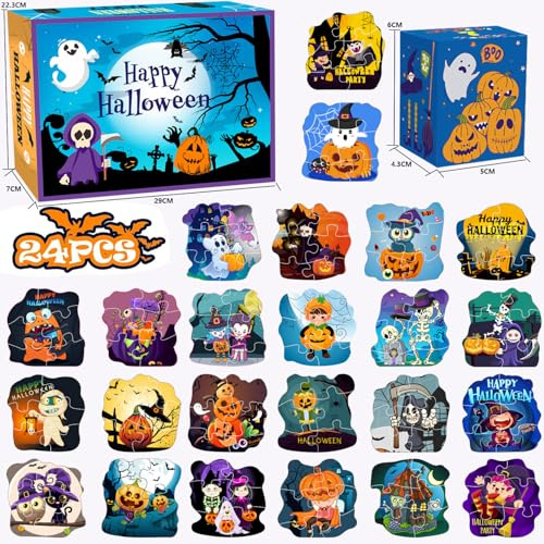 Jigsaw Adventskalender 2025, Puzzle Adventskalender 2025 mit 24 Boxen Adventskalender Puzzle für Mädchen und Jungen, Adventskalender Puzzle 2025 Geschenke für Erwachsene und Kinder (Halloween)