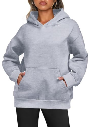 Enwokran Ladies Oversized Pullover Hoodie, Long Sleeve Sweatshirt with Pockets Womens Basic Casual Tops Comfortable Thermal Fleece Autumn Winter Pullover (Grey, M)