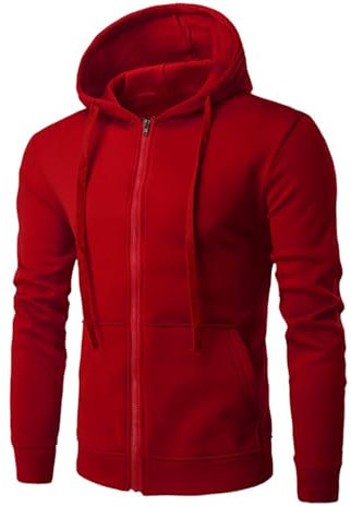 Jamicy Hoodie Herren Basic Sweatjacke Classic Kapuzenjacke Männer Kapuzenpullover Male mit Kapuze Einfarbig Pullover Mode Sweatshirt Winter Longsleeve Angebote Rot XL