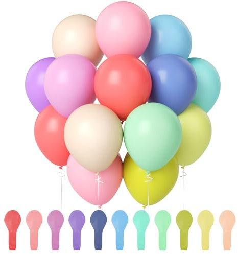 Oamwrae 110 Pcs Pastel Balloons, 12 Inch Latex Party Decorations for Kids' Birthday, Graduation, Baby Shower, Wedding - Rainbow Helium