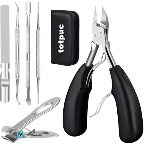 totpuc Nail Clippers for Thick Nails, Toenail Clippers for Thick Nails for Seniors 6 Pcs Pedicure Sets for Feet Professional Pedicure Tool for Women & Men (Black)