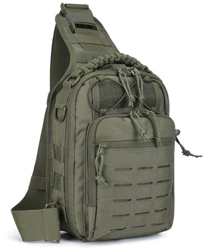 HUNTVP Taktisch Brusttasche Militärisch Schultertasche Military Chest Pack Slingrucksack Molle Crossbody Bag Umhängetasche Mini für Herren Damen Reise Wandern Outdoor (Typ-3 Grün)