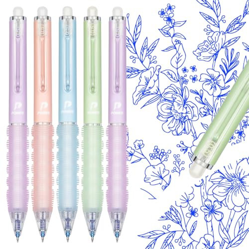 KERIFI Radierbarer Kugelschreiber, 5 Stück Tintenroller Radierbar Einziehbare, Radierbare Stifte Erasable Pens, Gelstifte Radierbar für Studenten Geschenk, Schulsachen Schul Bürobedarf (0,5 mm Blau)