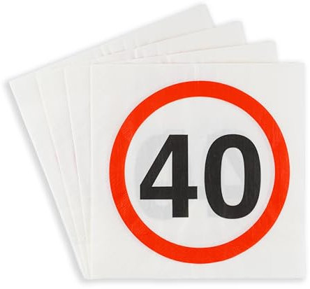 40 Geburtstag Deko Servietten Verkehrszeichen rot/weiß - Originelle Geburtstagsdeko 40 für einen gelungenen 40 Geburtstag Frauen oder Männer - Tiwoca