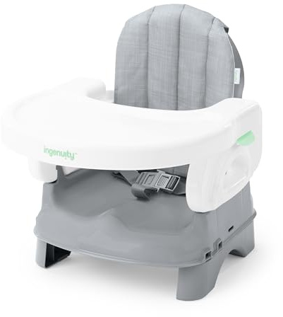 Ingenuity Deluxe Comfort Klappbare Sitzerhöhung Stuhl - Faltbare Babysitzerhöhung - Kleinkindersitz mit verstellbarer Höhe - Gepolstert - Leichtgewicht, Grau - 6M-3J