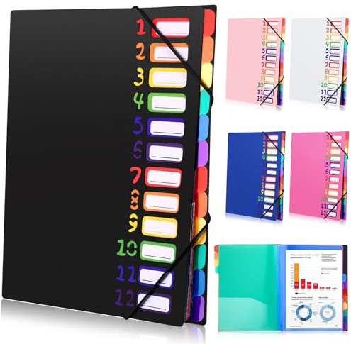 Tatxmalv Range Document Bureau A4, Classeur Extensible, Classeur à Documents à 12 Compartiments, Rangement Papier Administratif avec Élastique pour Documents de Bureau, Devoirs Scolaires (Noir)