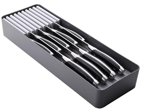 Linoroso Messerschubladen Küchenschubladen Organizer, In Drawer Messerblock für 9 Messer und Utensilien, BPA-freie Aufbewahrungsbox zur Küchenarbeitsplatten Organisation
