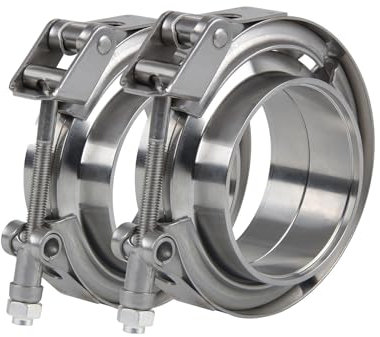 Densieg 2 Stück Ø 50,8 mm (2 Zoll) V-Band Klemme + Flansche – Edelstahl Auspuffschelle Kit für Turbo, Auspuff, Downpipe – Quick Release Rohrverbinder