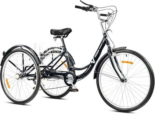 Viribus 26'' Adult Tricycle, 7 Speed Adult Trike 3 Wheel Cargo Bike with Basket & 205 kg Cap for Men Women Seniors, Adjustable Three Wheel Bike Cruiser Bicycle for Shopping Cycling Pedalling