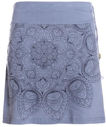 Vishes Alternative Bekleidung - Damen Mini-Rock Baumwolle Mandala-Muster extra breiter Bund mit Kordel-Zug und Taschen grau 42