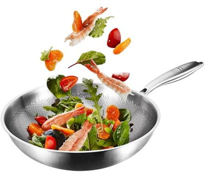 ASerZenith Grande Poêle Antiadhésive en Titane, Wok avec Couvercle, Sauteuse, Ustensiles De Cuisine pour Plaques À Induction, À Gaz Et Vitrocéramiques, 32 Cm(One Color-32cm)