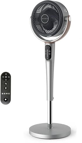 BERG Breeze 24-Speed Quiet Pedestal Fan with Remote Control – 3D Oscillating, Height Adjustable, Timer, Night Light, Energy Efficient DC Motor – Powerful Standing Fan for Home or Office