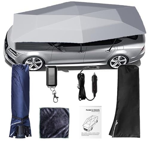 VNATWGOO Parasole Universale Elettrico per Posto Auto da 4,2 M, 4,8 M E 5,2 M, Ombrellone Completamente Automatico per Auto, Tenda da Tetto Pieghevole, per Berline, SUV, Monovolume,Gray-4.2m