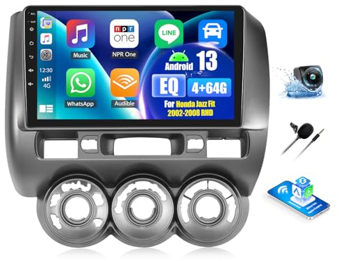 OiLiehu 4G+64G Android 13 Car Stereo for Honda Jazz Fit 2002-2008 RHD with Wireless CarPlay Android Auto, 9 IPS Touchscreen 2Din Radio with WiFi GPS Mirror Link Bluetooth FM RDS EQ SWC Backup Camera