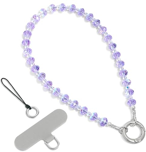 SURPHY Laccetto Cristalli per telefono,Cinturino da Polso in Cristallo,Bracciale Polso Donna,Cordino da Polso a Catena per iPhone, Borsa, Portafoglio,Portachiavi,Cristallo Viola Brillante