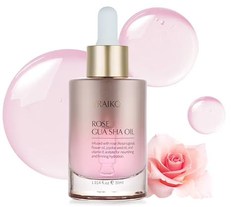 VRAIKO Gua Sha Face Oil Serum | Rosa Rugosa Flower & Jojoba Seed Oil Product | Detox, Plump, Anti-Oxidant, Soothing | Nourish, Cruelty Free, Natural, 1 fl oz (30ml)