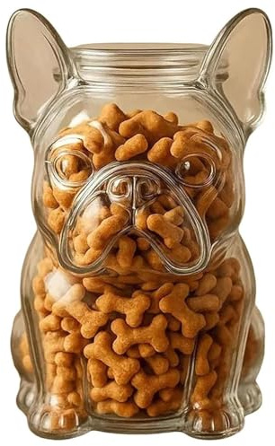 French Bulldog Candy Jar, French Bulldog Snack Jar, Cute Airtight Dog Snack Container for Cookies, Candy, Coffee Pods, Airtight Glass Snack Container with Lid (B)