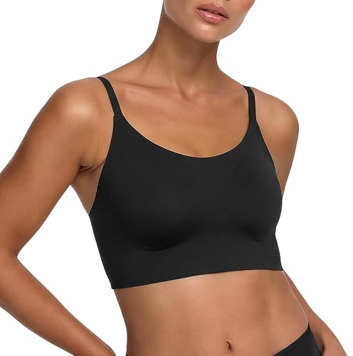 creamy fabrics BH Damen ohne Bügel Scoop Neck leicht gepolstert mit Komfort | Bralette mit tiefem Rundhalsausschnitt verstellbaren Trägern weichem Stretch natürlicher Form für Freizeit Reisen und Zuhause