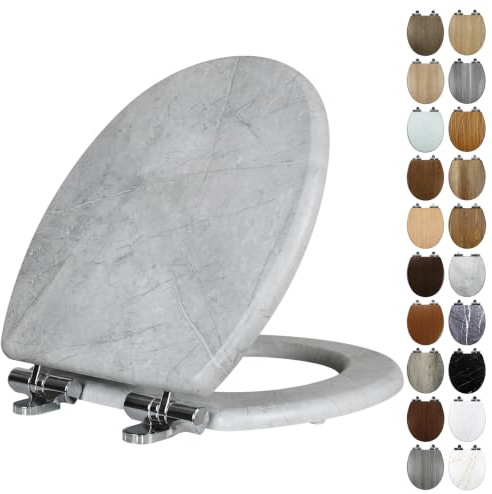 Fanmitrk Premium Toilet Seat Wooden Soft Close, Heavy Duty O-Shape Toilet Seat with Adjustable Strong Zinc Alloy Hinges, Comfortable, Durable, Easy Cleaning (MF-J2503)