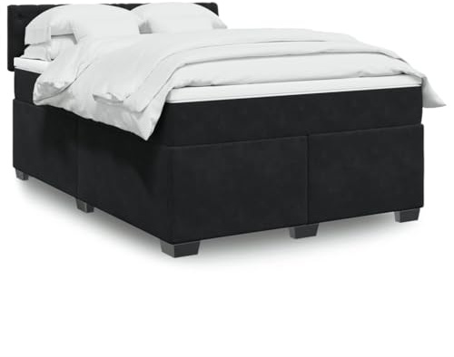 JHQHSM Boxspringbett mit Matratze 160x200 cm Samtstoff Schwarz Taschenfederkern Auflage Lattenrost für erholsamen Schlaf und optimale Unterstützung