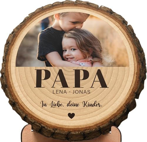 Papa Geschenk - Baumscheibe - Personalisiertes Fotogeschenk, Bester Papa Überraschung, Vatertagsgeschenk, Weihnachtsdeko, Familien-Andenken mit Foto, Weltbester Papa, Best Dad, Vater Geschenkidee