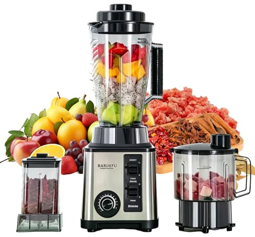 8-in-1 Multifunktions-Mixer, Tischmixer mit 2L & 3L Behälter, Standmixer Hochleistungsmixer, 15 Geschwindigkeiten, Hochleistungsmixer für Smoothies Shake Eiscrushen Gefrorenes Obst, Schwarz