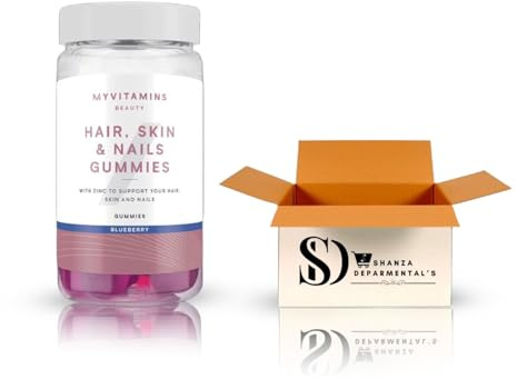 Myvitamins Hair, Skin and Nails Gummies –(Pack of 1) 60 Blueberry Chewables – Biotin, Zinc & Vitamin C for Natural Beauty & Glow