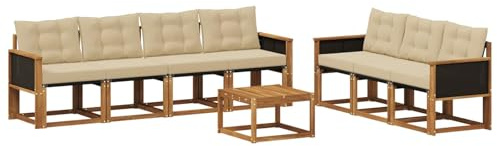 vidaXL Outdoor-Sofagarnitur mit Kissen 8 pcs Natur und Beige, Moderner Garten-Sofa, strapazierfähiges Outdoor-Sektionen-Set, bequemes Terrassenmöbel, ideal zum Entspannen
