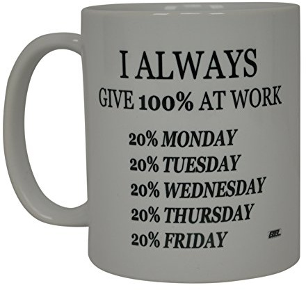 Funny Coffee Mug I Always Give 100% At Work Sarcastic Novelty Cup Joke Gift For Men Women Office Work Employee Boss Coworkers
