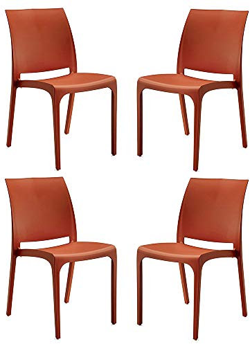 Liberoshopping Silla apilable de polipropileno moderna para interiores y exteriores para jardín, bar, cocina, modelo Volga (color rojo, 4 sillas)